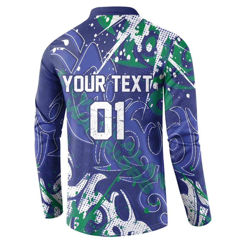 Personalized New Zealand Warriors Rugby Button Sweatshirt Urban Street Graffiti Style - Distressed Splatter Elements