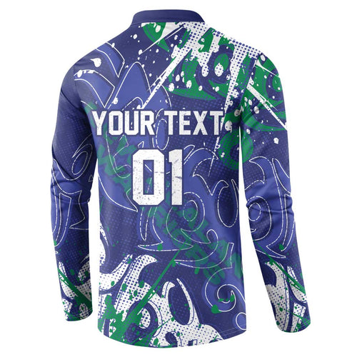 Personalized New Zealand Warriors Rugby Button Sweatshirt Urban Street Graffiti Style - Distressed Splatter Elements