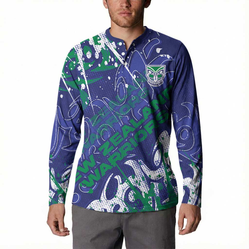 Personalized New Zealand Warriors Rugby Button Sweatshirt Urban Street Graffiti Style - Distressed Splatter Elements