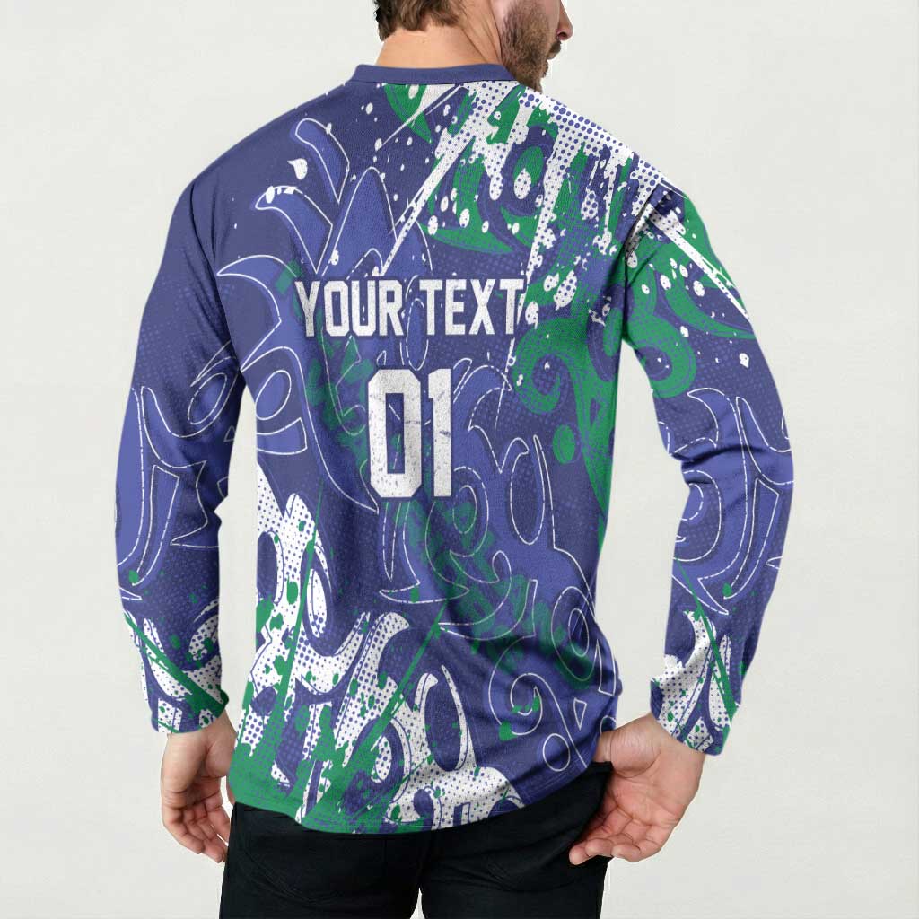 Personalized New Zealand Warriors Rugby Button Sweatshirt Urban Street Graffiti Style - Distressed Splatter Elements