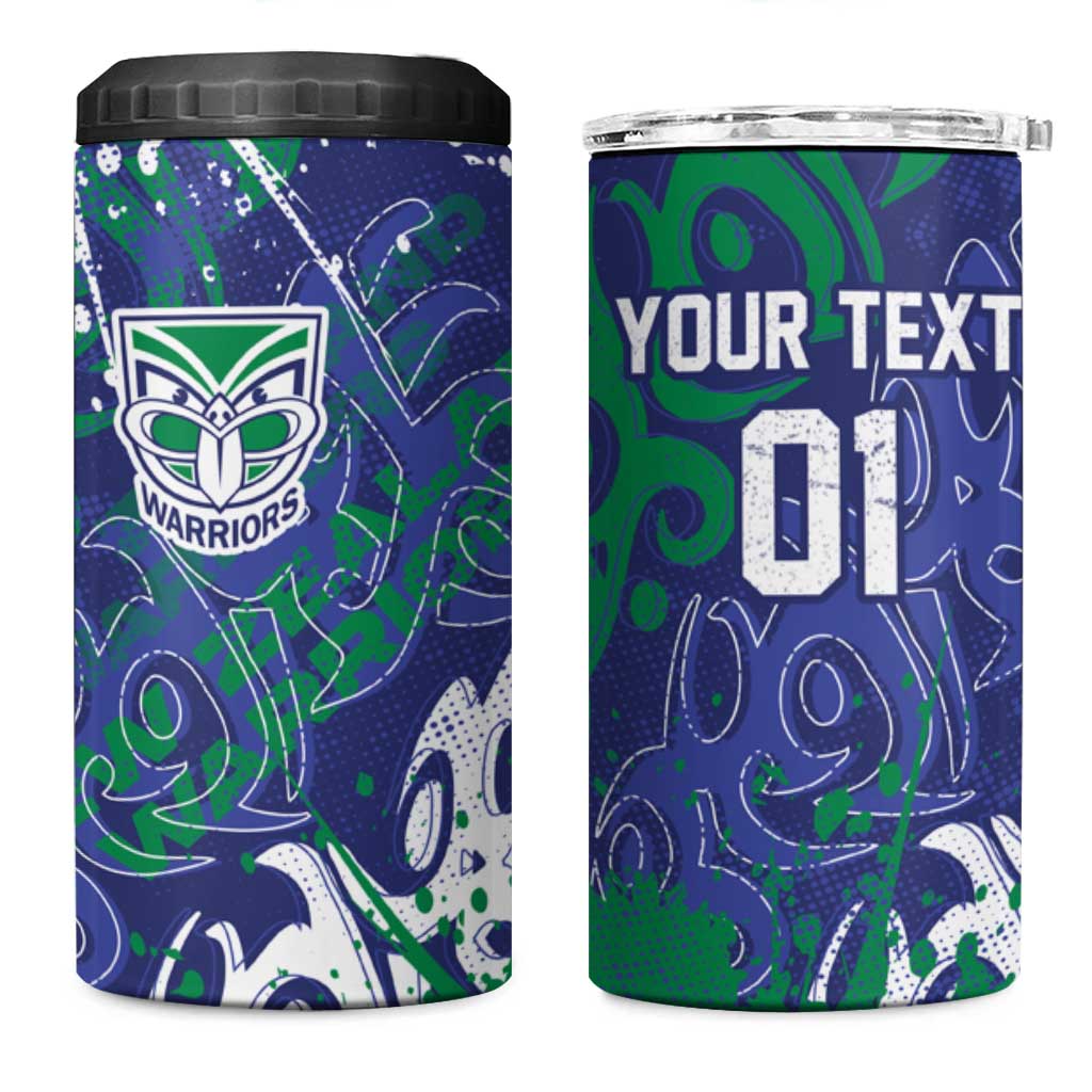 Personalized New Zealand Warriors Rugby 4 in 1 Can Cooler Tumbler Urban Street Graffiti Style - Distressed Splatter Elements