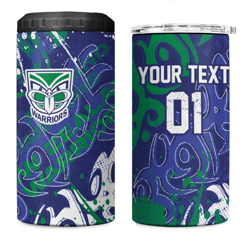 Personalized New Zealand Warriors Rugby 4 in 1 Can Cooler Tumbler Urban Street Graffiti Style - Distressed Splatter Elements