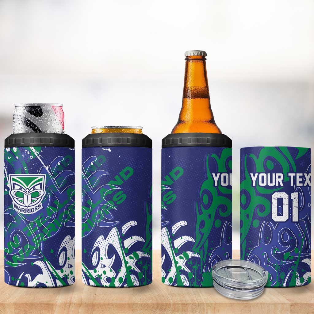 Personalized New Zealand Warriors Rugby 4 in 1 Can Cooler Tumbler Urban Street Graffiti Style - Distressed Splatter Elements