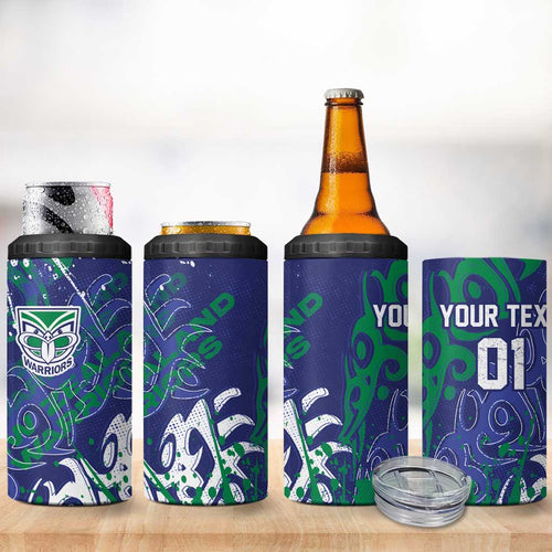 Personalized New Zealand Warriors Rugby 4 in 1 Can Cooler Tumbler Urban Street Graffiti Style - Distressed Splatter Elements