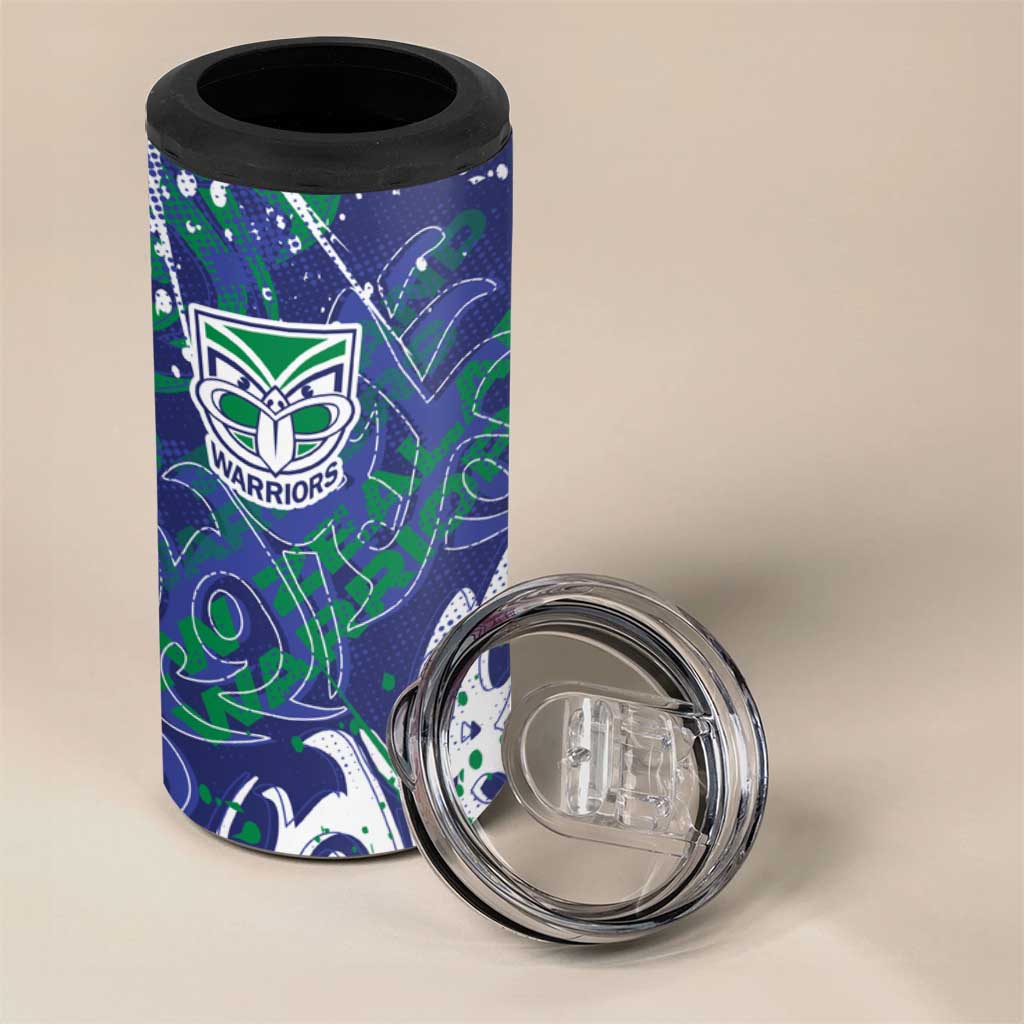 Personalized New Zealand Warriors Rugby 4 in 1 Can Cooler Tumbler Urban Street Graffiti Style - Distressed Splatter Elements