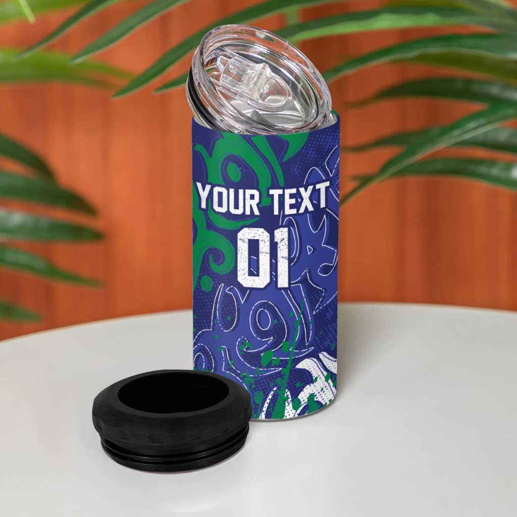 Personalized New Zealand Warriors Rugby 4 in 1 Can Cooler Tumbler Urban Street Graffiti Style - Distressed Splatter Elements