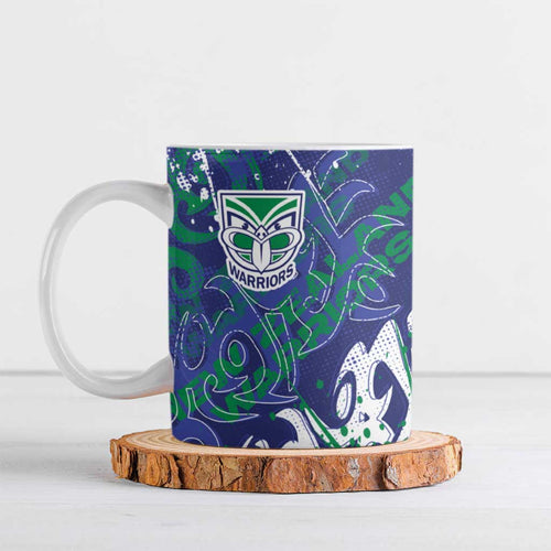 Personalized New Zealand Warriors Rugby Ceramic Mug Urban Street Graffiti Style - Distressed Splatter Elements