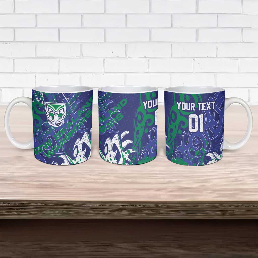 Personalized New Zealand Warriors Rugby Ceramic Mug Urban Street Graffiti Style - Distressed Splatter Elements
