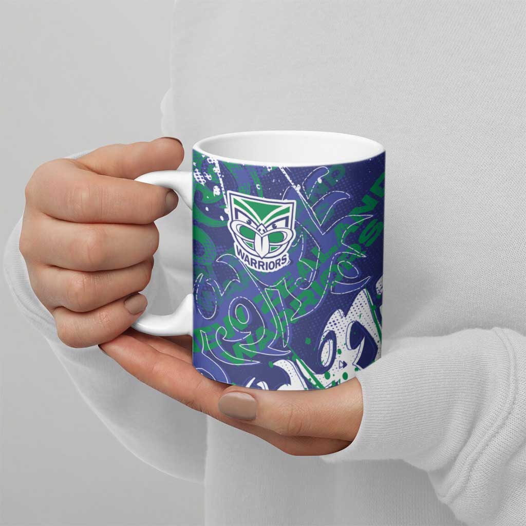 Personalized New Zealand Warriors Rugby Ceramic Mug Urban Street Graffiti Style - Distressed Splatter Elements