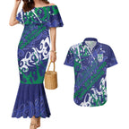 Personalized New Zealand Warriors Rugby Couples Matching Mermaid Dress and Hawaiian Shirt Urban Street Graffiti Style - Distressed Splatter Elements