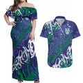 Personalized New Zealand Warriors Rugby Couples Matching Off Shoulder Maxi Dress and Hawaiian Shirt Urban Street Graffiti Style - Distressed Splatter Elements