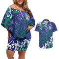Personalized New Zealand Warriors Rugby Couples Matching Off Shoulder Short Dress and Hawaiian Shirt Urban Street Graffiti Style - Distressed Splatter Elements