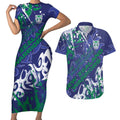 Personalized New Zealand Warriors Rugby Couples Matching Short Sleeve Bodycon Dress and Hawaiian Shirt Urban Street Graffiti Style - Distressed Splatter Elements