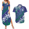 Personalized New Zealand Warriors Rugby Couples Matching Summer Maxi Dress and Hawaiian Shirt Urban Street Graffiti Style - Distressed Splatter Elements