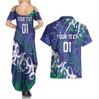 Personalized New Zealand Warriors Rugby Couples Matching Summer Maxi Dress and Hawaiian Shirt Urban Street Graffiti Style - Distressed Splatter Elements