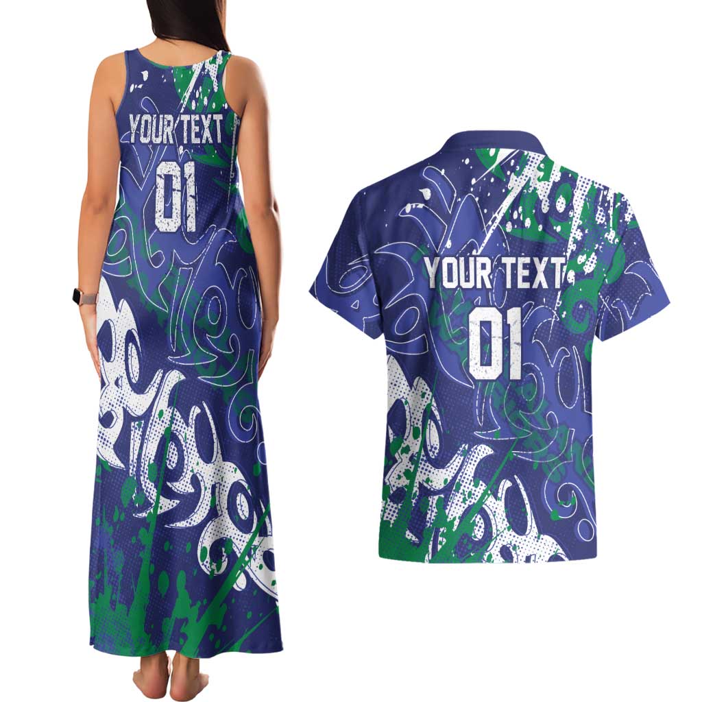 Personalized New Zealand Warriors Rugby Couples Matching Tank Maxi Dress and Hawaiian Shirt Urban Street Graffiti Style - Distressed Splatter Elements