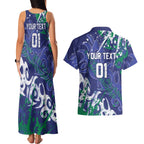 Personalized New Zealand Warriors Rugby Couples Matching Tank Maxi Dress and Hawaiian Shirt Urban Street Graffiti Style - Distressed Splatter Elements
