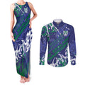 Personalized New Zealand Warriors Rugby Couples Matching Tank Maxi Dress and Long Sleeve Button Shirt Urban Street Graffiti Style - Distressed Splatter Elements