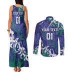 Personalized New Zealand Warriors Rugby Couples Matching Tank Maxi Dress and Long Sleeve Button Shirt Urban Street Graffiti Style - Distressed Splatter Elements