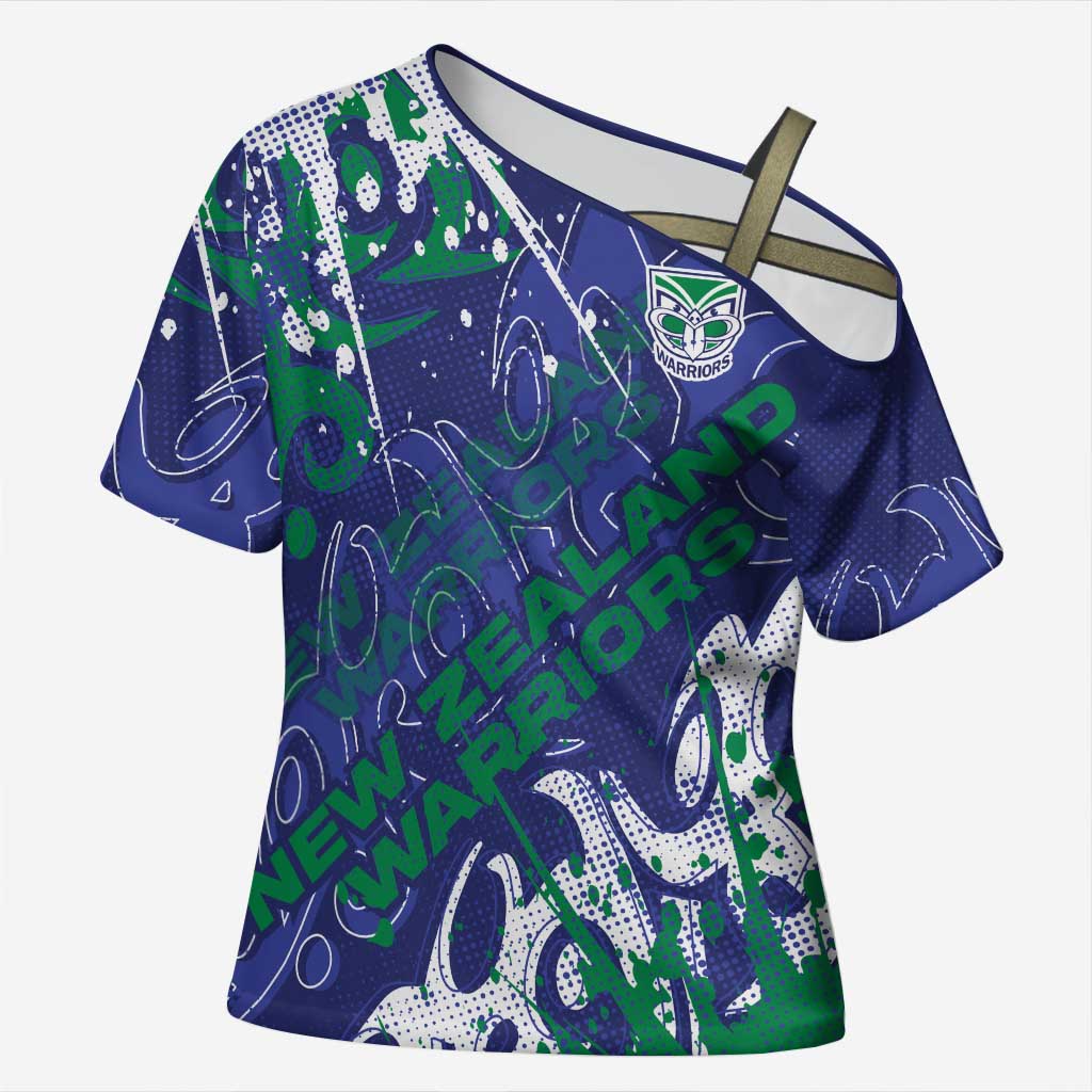 Personalized New Zealand Warriors Rugby Cross Shoulder Shirt Urban Street Graffiti Style - Distressed Splatter Elements