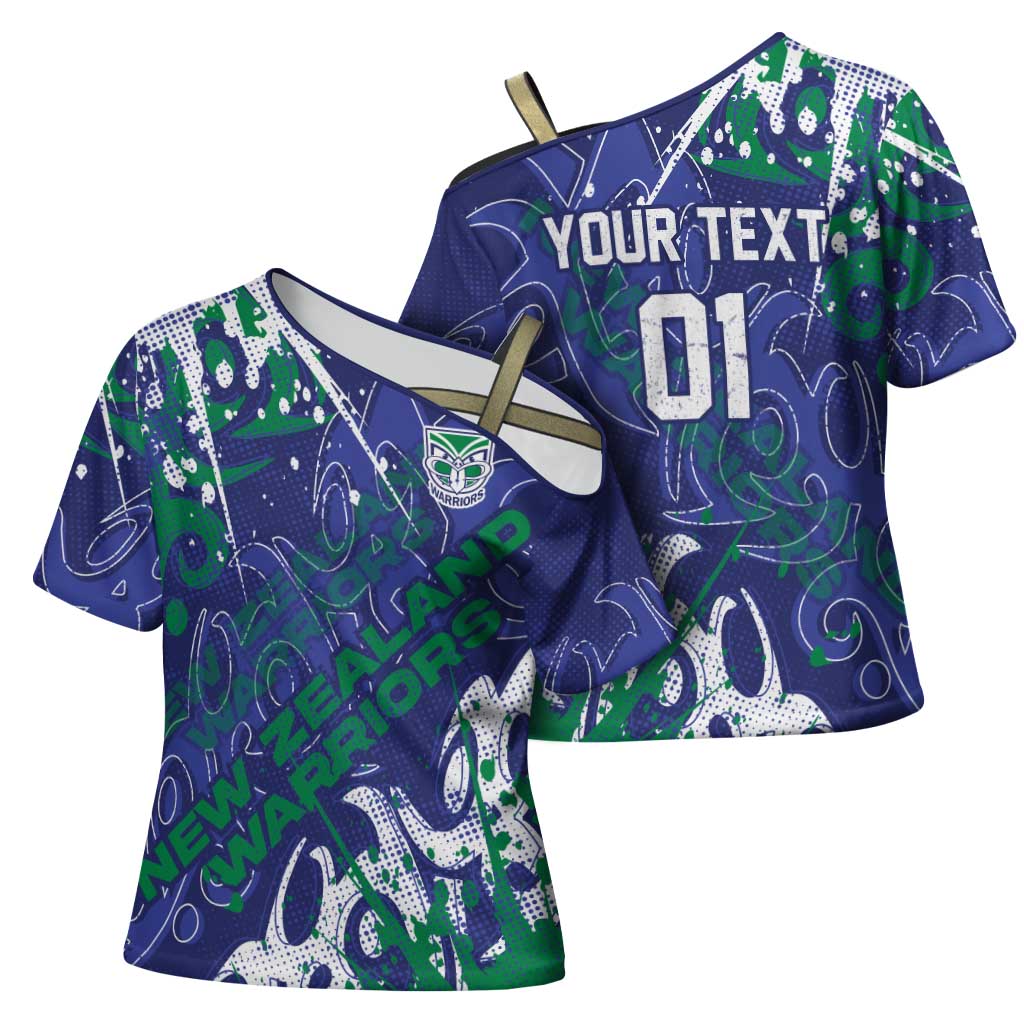 Personalized New Zealand Warriors Rugby Cross Shoulder Shirt Urban Street Graffiti Style - Distressed Splatter Elements