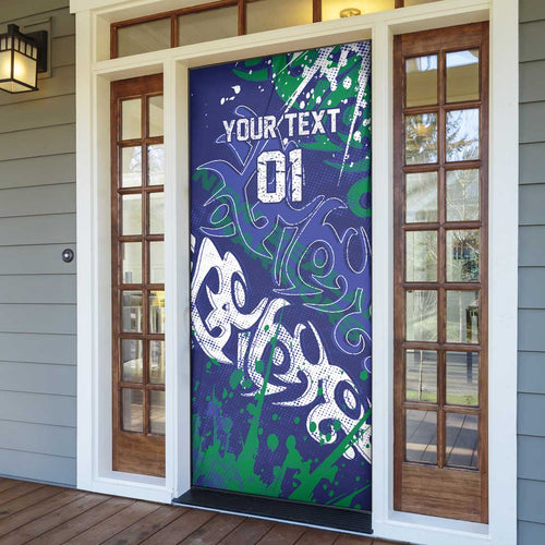 Personalized New Zealand Warriors Rugby Door Cover Urban Street Graffiti Style - Distressed Splatter Elements