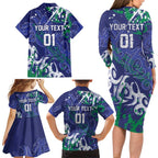 Personalized New Zealand Warriors Rugby Family Matching Long Sleeve Bodycon Dress and Hawaiian Shirt Urban Street Graffiti Style - Distressed Splatter Elements
