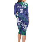 Personalized New Zealand Warriors Rugby Family Matching Long Sleeve Bodycon Dress and Hawaiian Shirt Urban Street Graffiti Style - Distressed Splatter Elements