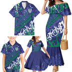 Personalized New Zealand Warriors Rugby Family Matching Mermaid Dress and Hawaiian Shirt Urban Street Graffiti Style - Distressed Splatter Elements