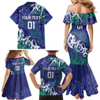 Personalized New Zealand Warriors Rugby Family Matching Mermaid Dress and Hawaiian Shirt Urban Street Graffiti Style - Distressed Splatter Elements