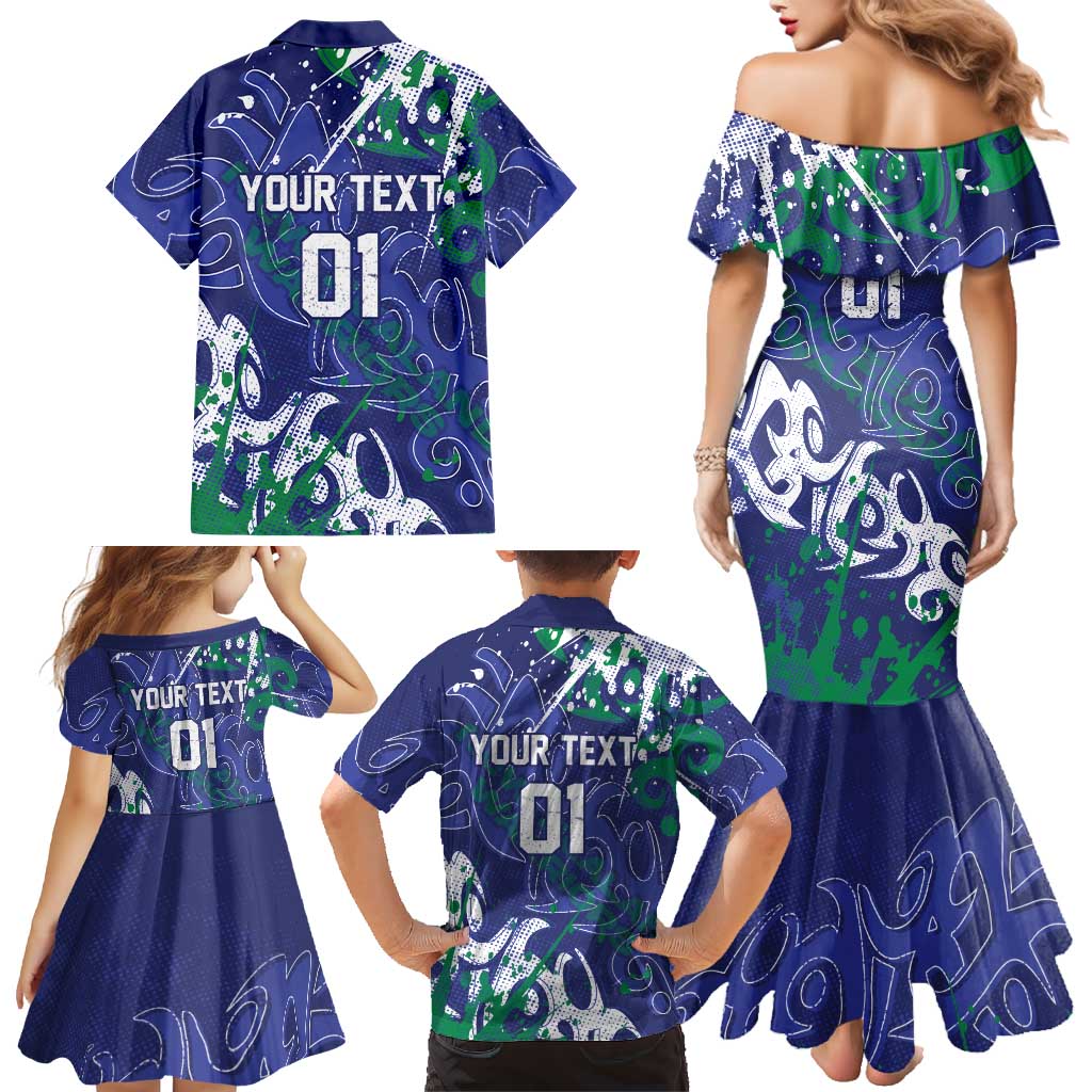 Personalized New Zealand Warriors Rugby Family Matching Mermaid Dress and Hawaiian Shirt Urban Street Graffiti Style - Distressed Splatter Elements