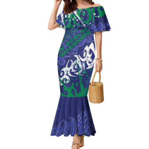 Personalized New Zealand Warriors Rugby Family Matching Mermaid Dress and Hawaiian Shirt Urban Street Graffiti Style - Distressed Splatter Elements
