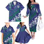 Personalized New Zealand Warriors Rugby Family Matching Off The Shoulder Long Sleeve Dress and Hawaiian Shirt Urban Street Graffiti Style - Distressed Splatter Elements
