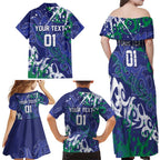 Personalized New Zealand Warriors Rugby Family Matching Off Shoulder Maxi Dress and Hawaiian Shirt Urban Street Graffiti Style - Distressed Splatter Elements