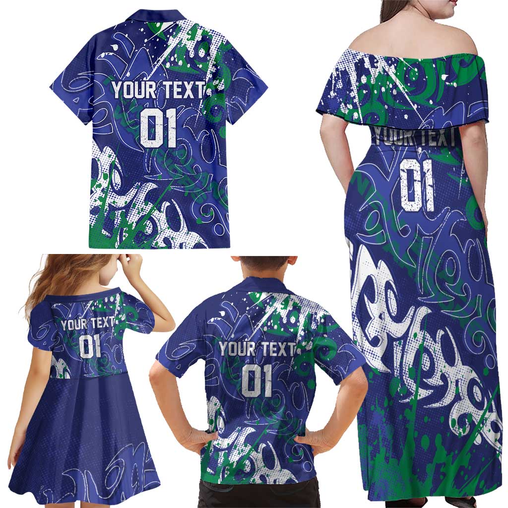 Personalized New Zealand Warriors Rugby Family Matching Off Shoulder Maxi Dress and Hawaiian Shirt Urban Street Graffiti Style - Distressed Splatter Elements