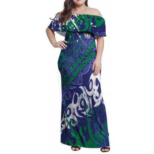 Personalized New Zealand Warriors Rugby Family Matching Off Shoulder Maxi Dress and Hawaiian Shirt Urban Street Graffiti Style - Distressed Splatter Elements