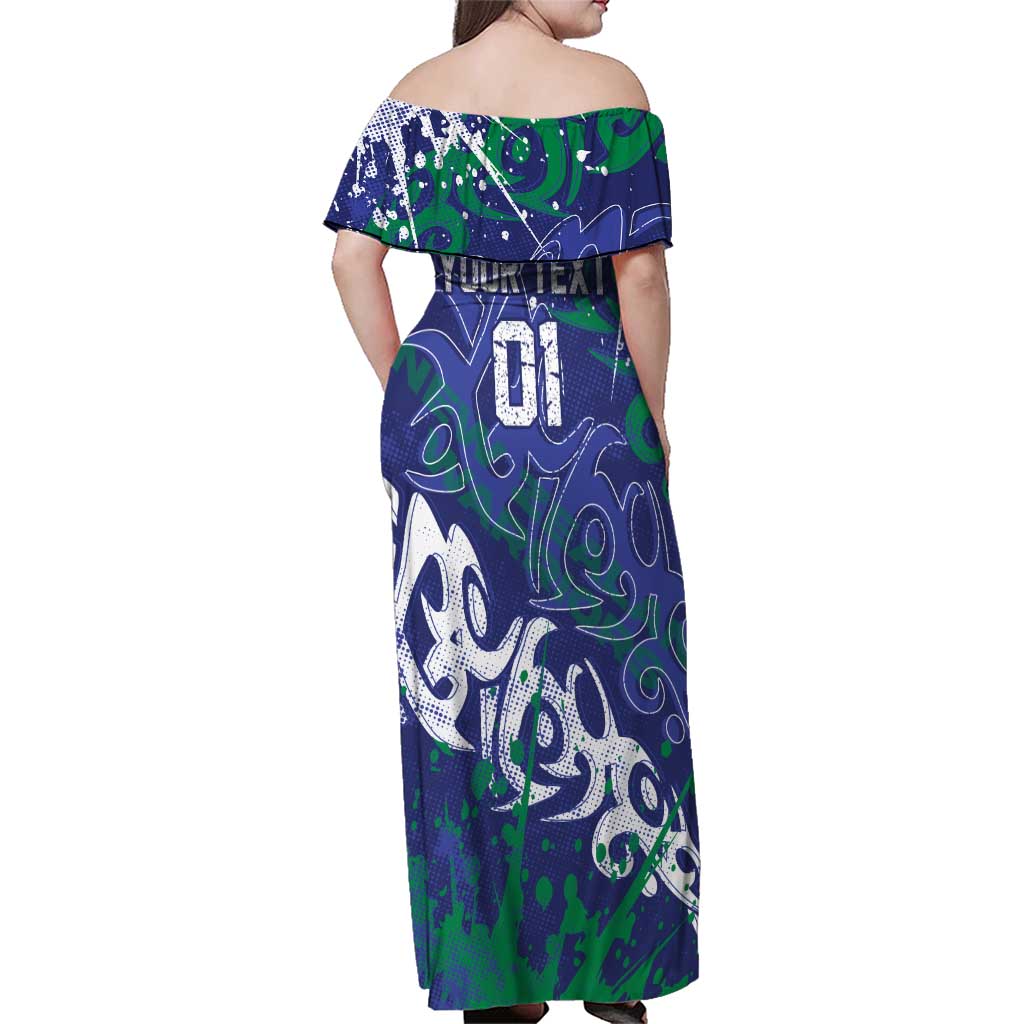 Personalized New Zealand Warriors Rugby Family Matching Off Shoulder Maxi Dress and Hawaiian Shirt Urban Street Graffiti Style - Distressed Splatter Elements