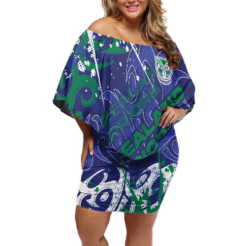 Personalized New Zealand Warriors Rugby Family Matching Off Shoulder Short Dress and Hawaiian Shirt Urban Street Graffiti Style - Distressed Splatter Elements