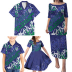 Personalized New Zealand Warriors Rugby Family Matching Puletasi and Hawaiian Shirt Urban Street Graffiti Style - Distressed Splatter Elements