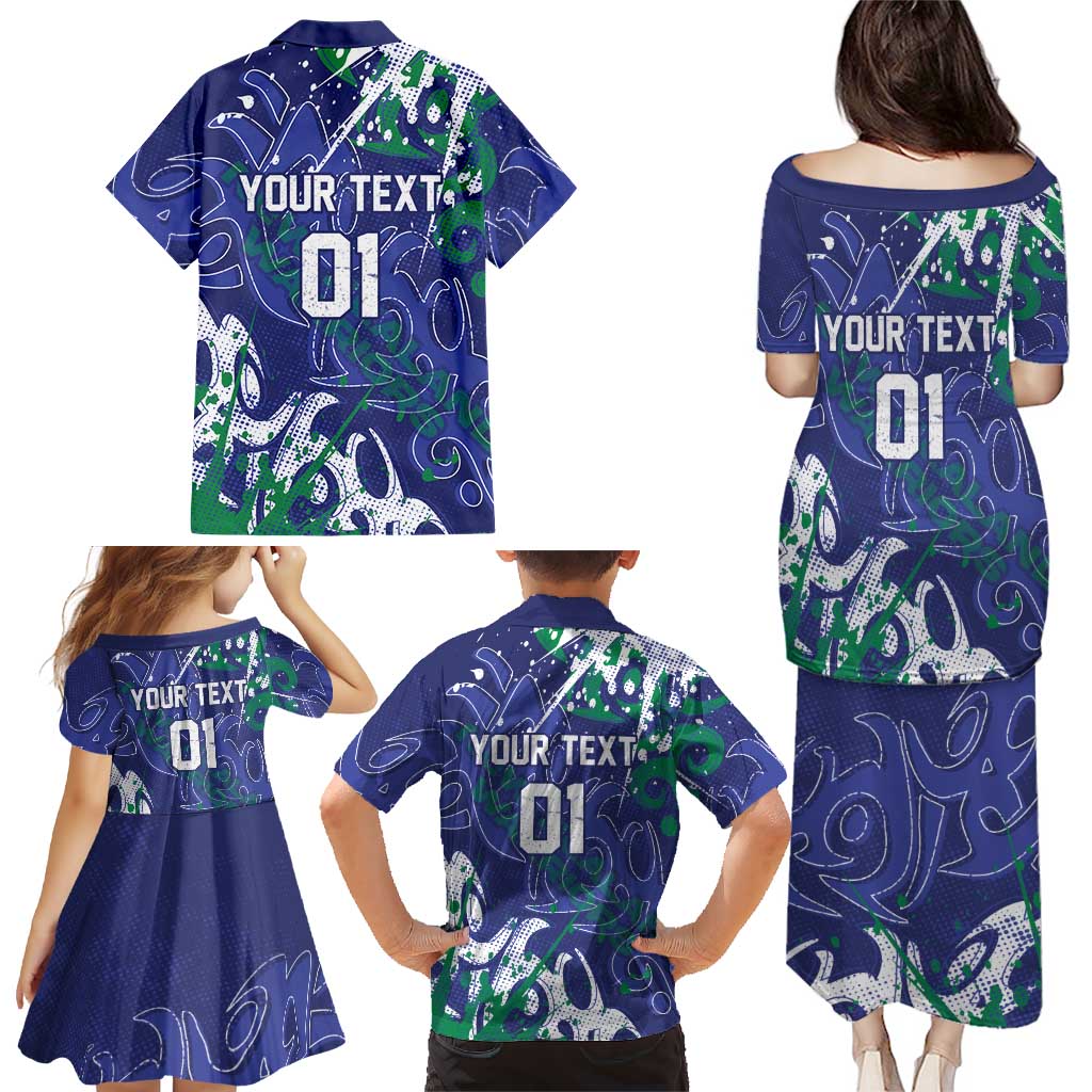 Personalized New Zealand Warriors Rugby Family Matching Puletasi and Hawaiian Shirt Urban Street Graffiti Style - Distressed Splatter Elements