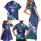 Personalized New Zealand Warriors Rugby Family Matching Short Sleeve Bodycon Dress and Hawaiian Shirt Urban Street Graffiti Style - Distressed Splatter Elements