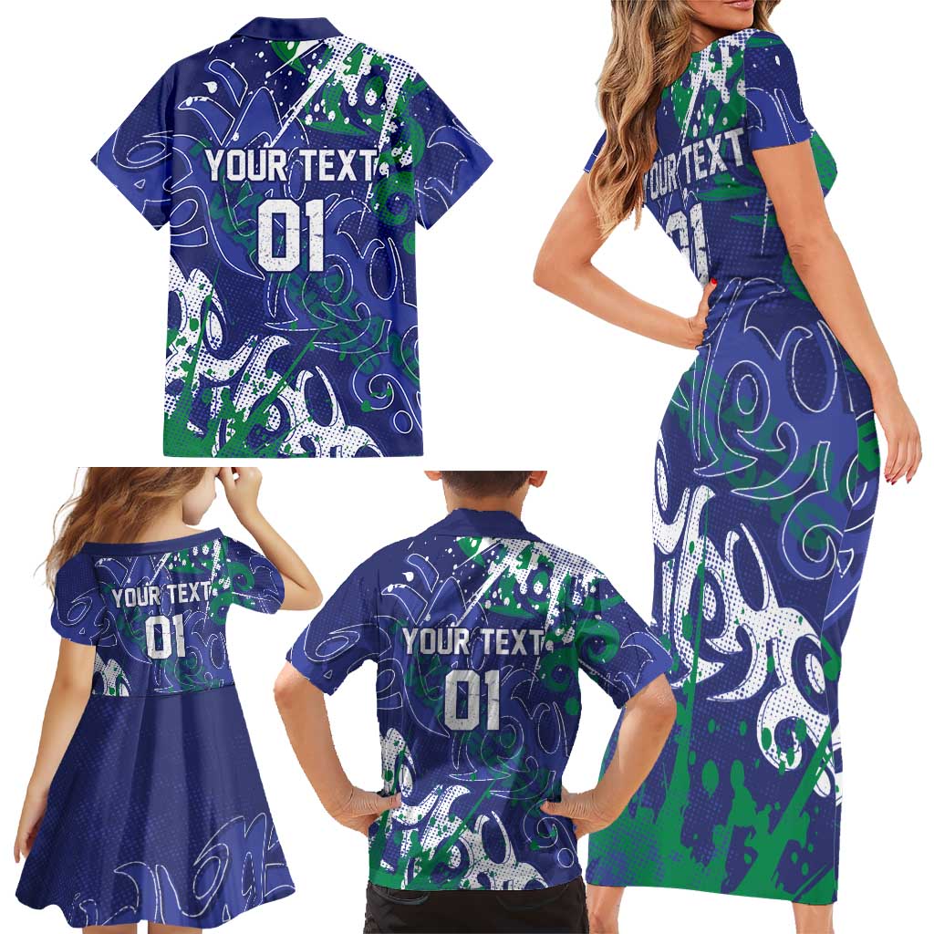 Personalized New Zealand Warriors Rugby Family Matching Short Sleeve Bodycon Dress and Hawaiian Shirt Urban Street Graffiti Style - Distressed Splatter Elements