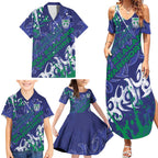 Personalized New Zealand Warriors Rugby Family Matching Summer Maxi Dress and Hawaiian Shirt Urban Street Graffiti Style - Distressed Splatter Elements