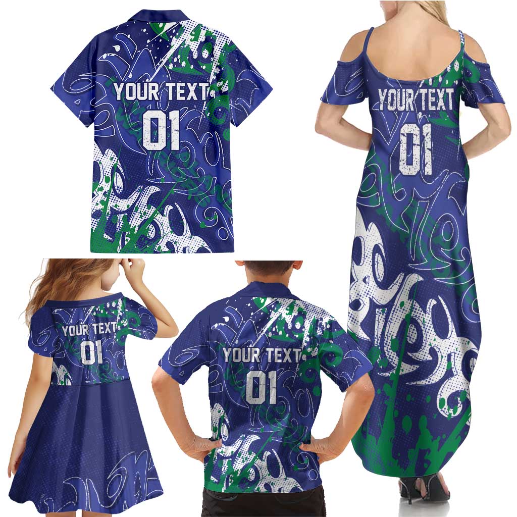 Personalized New Zealand Warriors Rugby Family Matching Summer Maxi Dress and Hawaiian Shirt Urban Street Graffiti Style - Distressed Splatter Elements