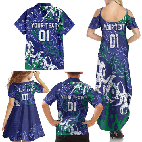 Personalized New Zealand Warriors Rugby Family Matching Summer Maxi Dress and Hawaiian Shirt Urban Street Graffiti Style - Distressed Splatter Elements
