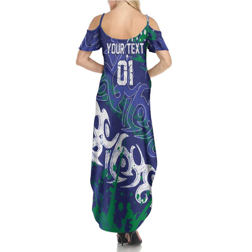 Personalized New Zealand Warriors Rugby Family Matching Summer Maxi Dress and Hawaiian Shirt Urban Street Graffiti Style - Distressed Splatter Elements