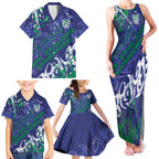 Personalized New Zealand Warriors Rugby Family Matching Tank Maxi Dress and Hawaiian Shirt Urban Street Graffiti Style - Distressed Splatter Elements