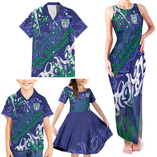 Personalized New Zealand Warriors Rugby Family Matching Tank Maxi Dress and Hawaiian Shirt Urban Street Graffiti Style - Distressed Splatter Elements