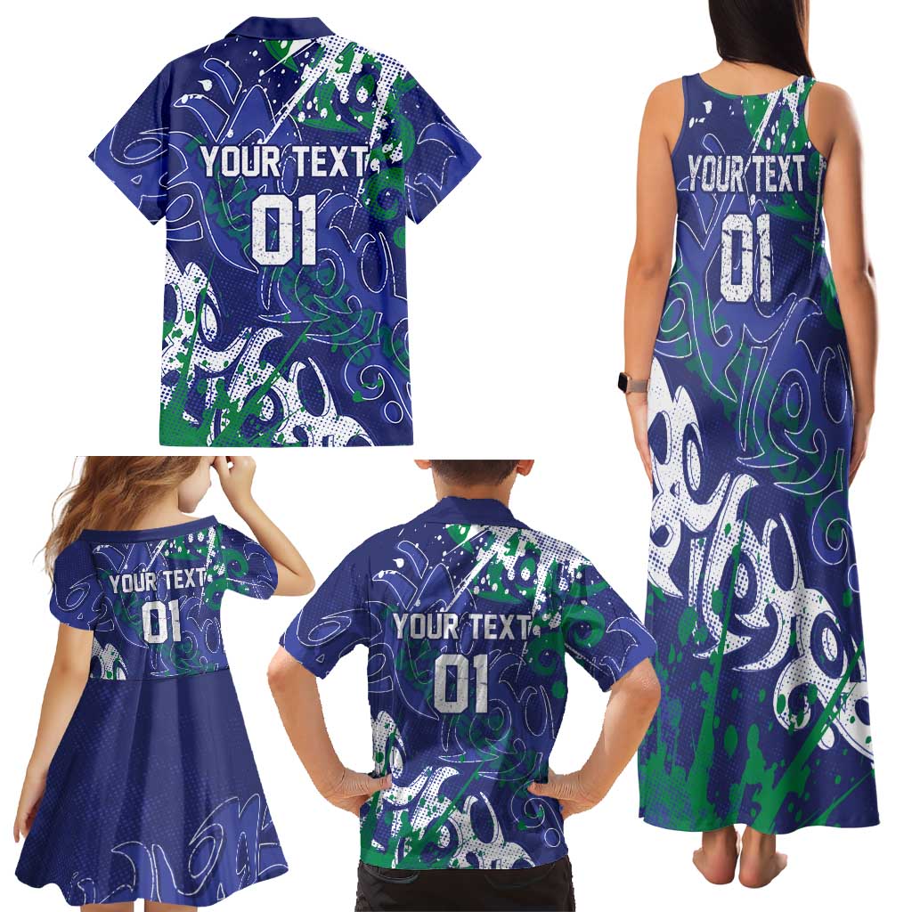 Personalized New Zealand Warriors Rugby Family Matching Tank Maxi Dress and Hawaiian Shirt Urban Street Graffiti Style - Distressed Splatter Elements