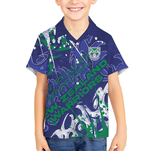 Personalized New Zealand Warriors Rugby Hawaiian Shirt Urban Street Graffiti Style - Distressed Splatter Elements